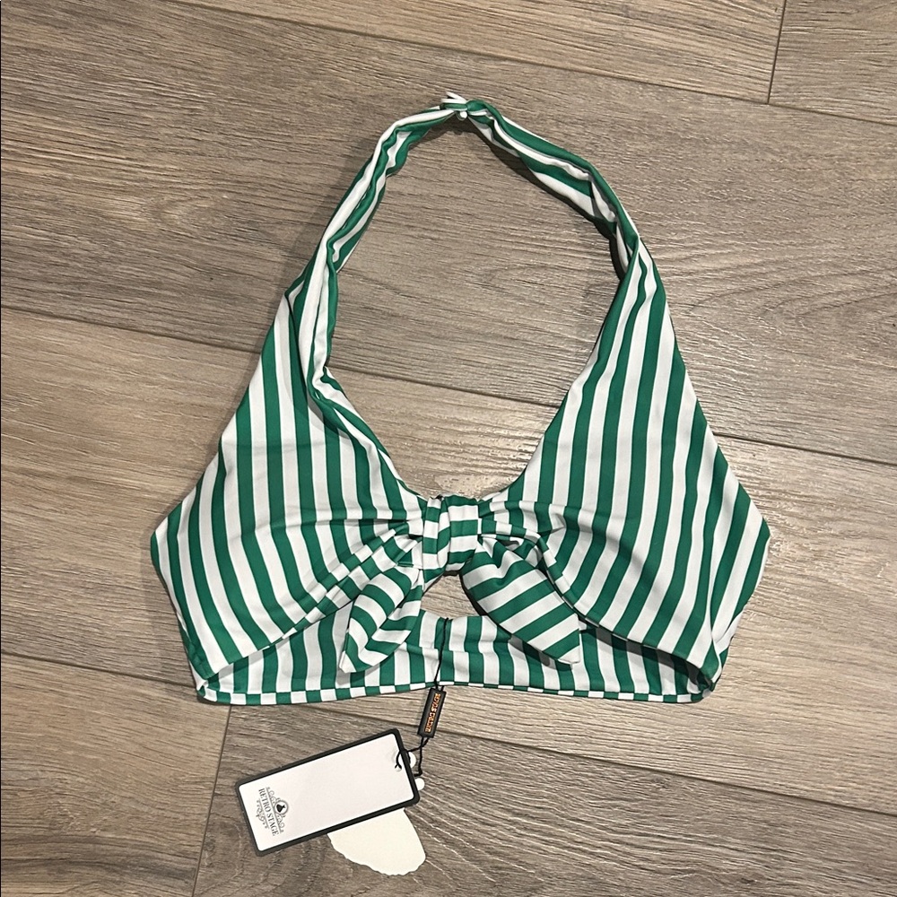 Green & White Stripe Halter Swim Top - Women's Swim